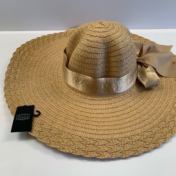 Floppy Straw Sun Hat 5” w/ Silk Bow - Tan - Picture 2 of 8